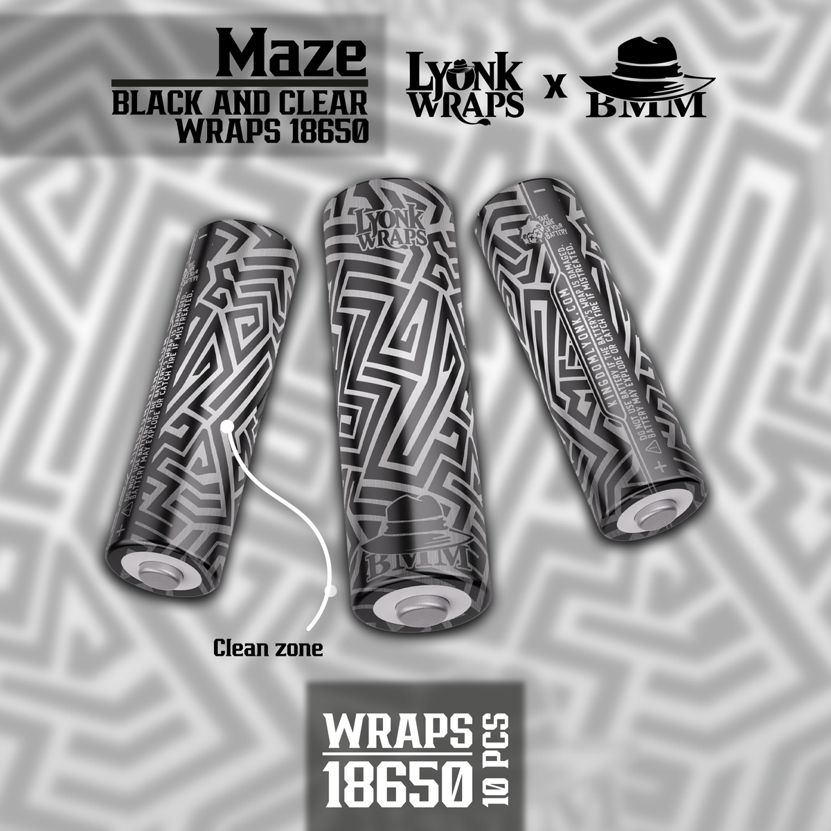 BMM Maze Black And Clear 18650 / 10 wraps in the package